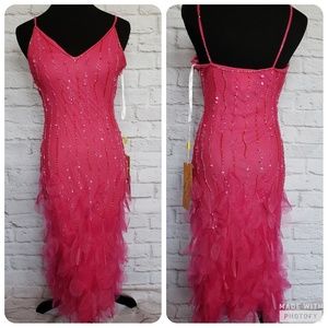 Bicici pink beaded 100% silk dress NWT small